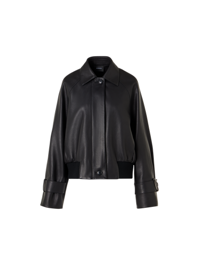 Designer Oversize Nappaleder-Blouson mit Strickbund - Schwarz