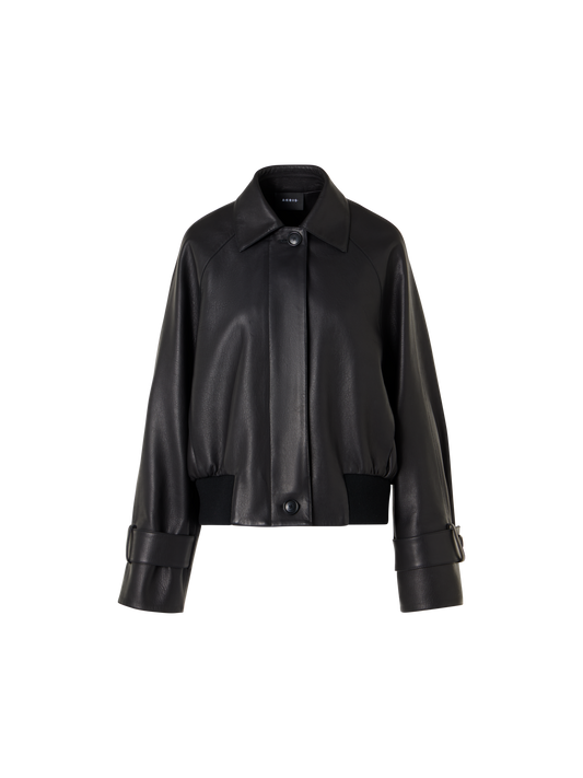 Designer Oversize Nappaleder-Blouson mit Strickbund - Schwarz