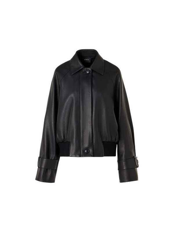 Designer Oversize Nappaleder-Blouson mit Strickbund - Schwarz