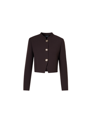 Designer Kurze Woll-Double-Face Jacke mit Goldknöpfen - Braun