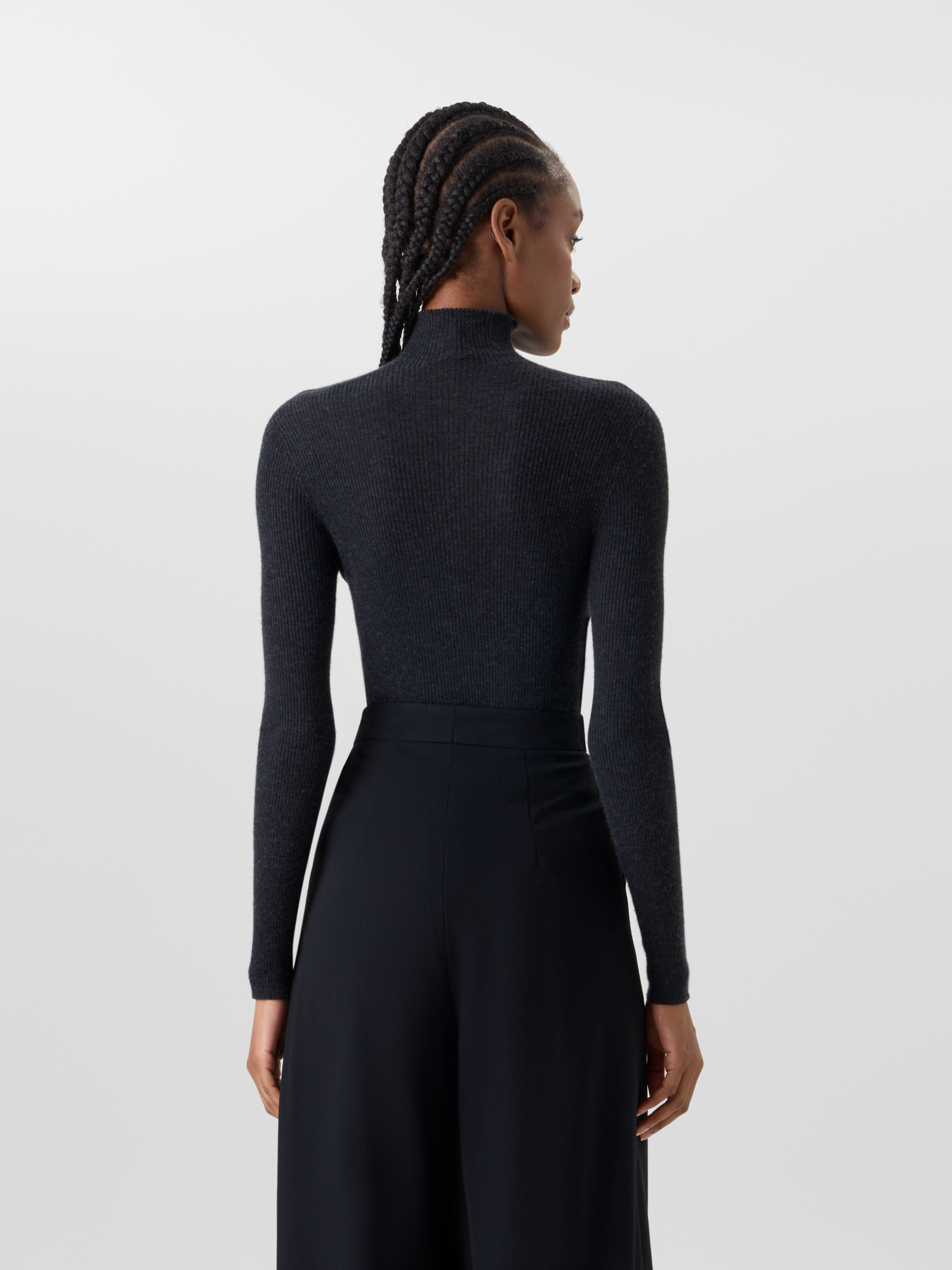 Designer Feinripp-Pullover aus Kaschmirseide mit Stehkragen - Grau 