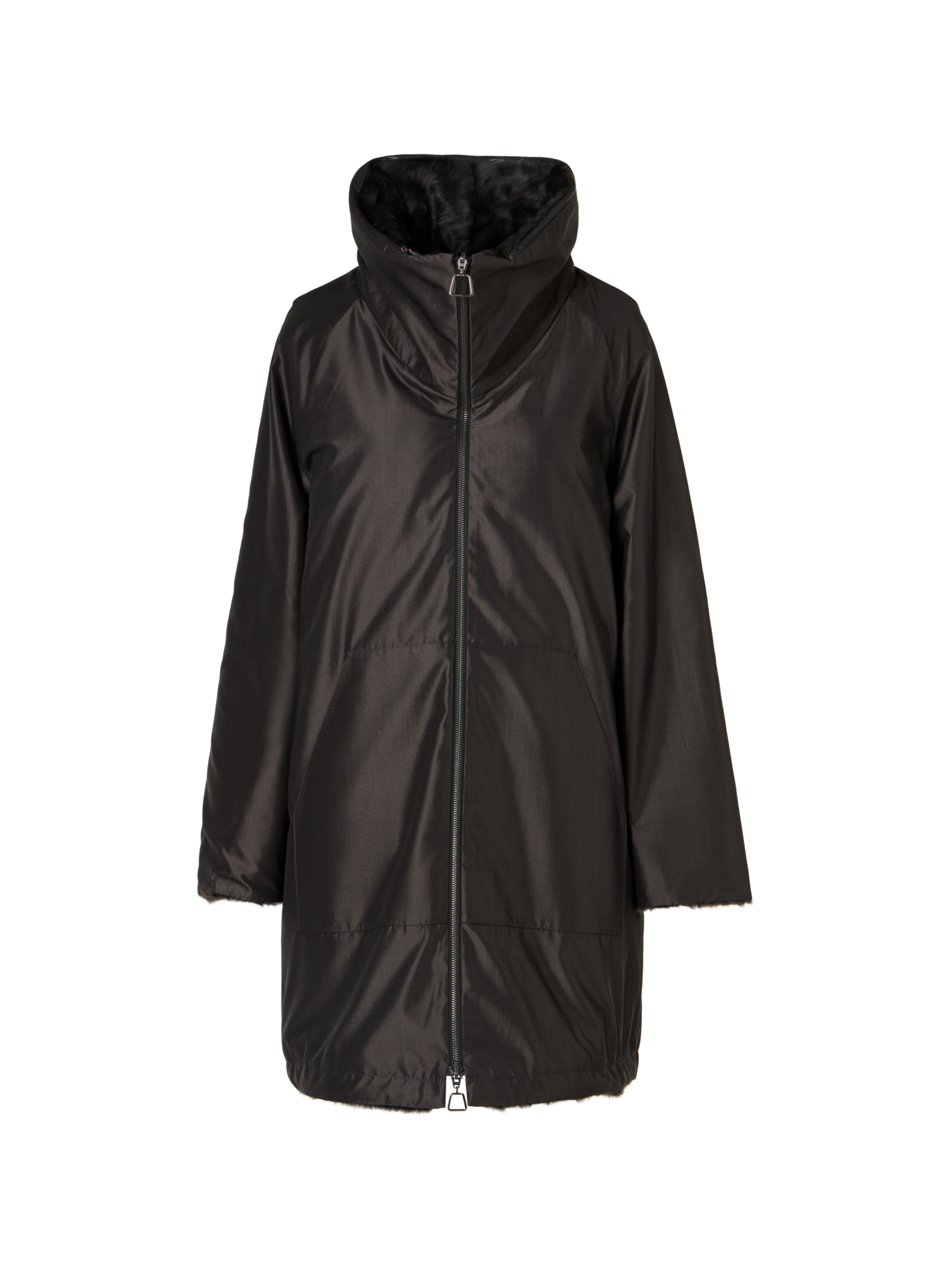 Designer Lamm-Shearling-Parka wendbar zu Seide - Grau