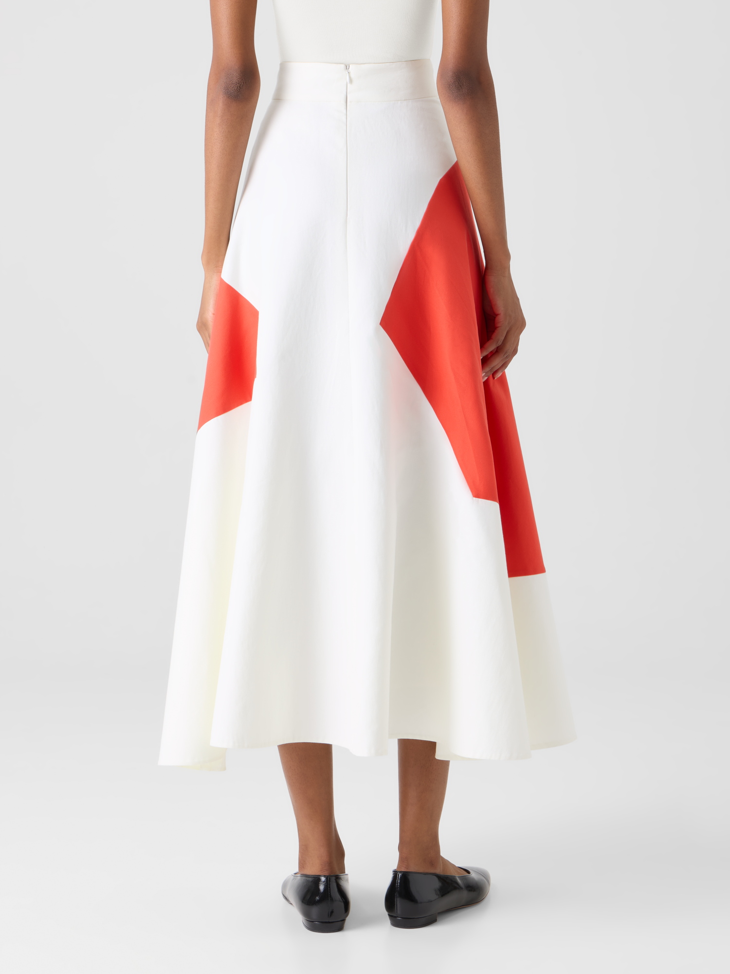 Designer Ausgestellter Midirock mit Polygon-Patchwork - Bunt 