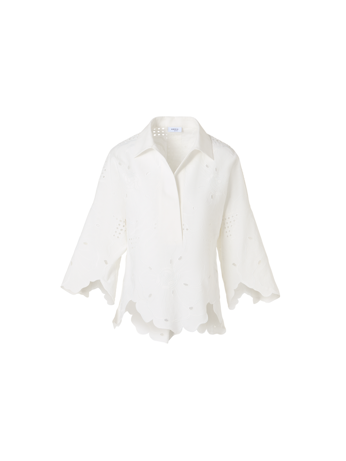 Designer 3/4-Arm-Bluse mit Blumen-Lochstickerei - Weiss