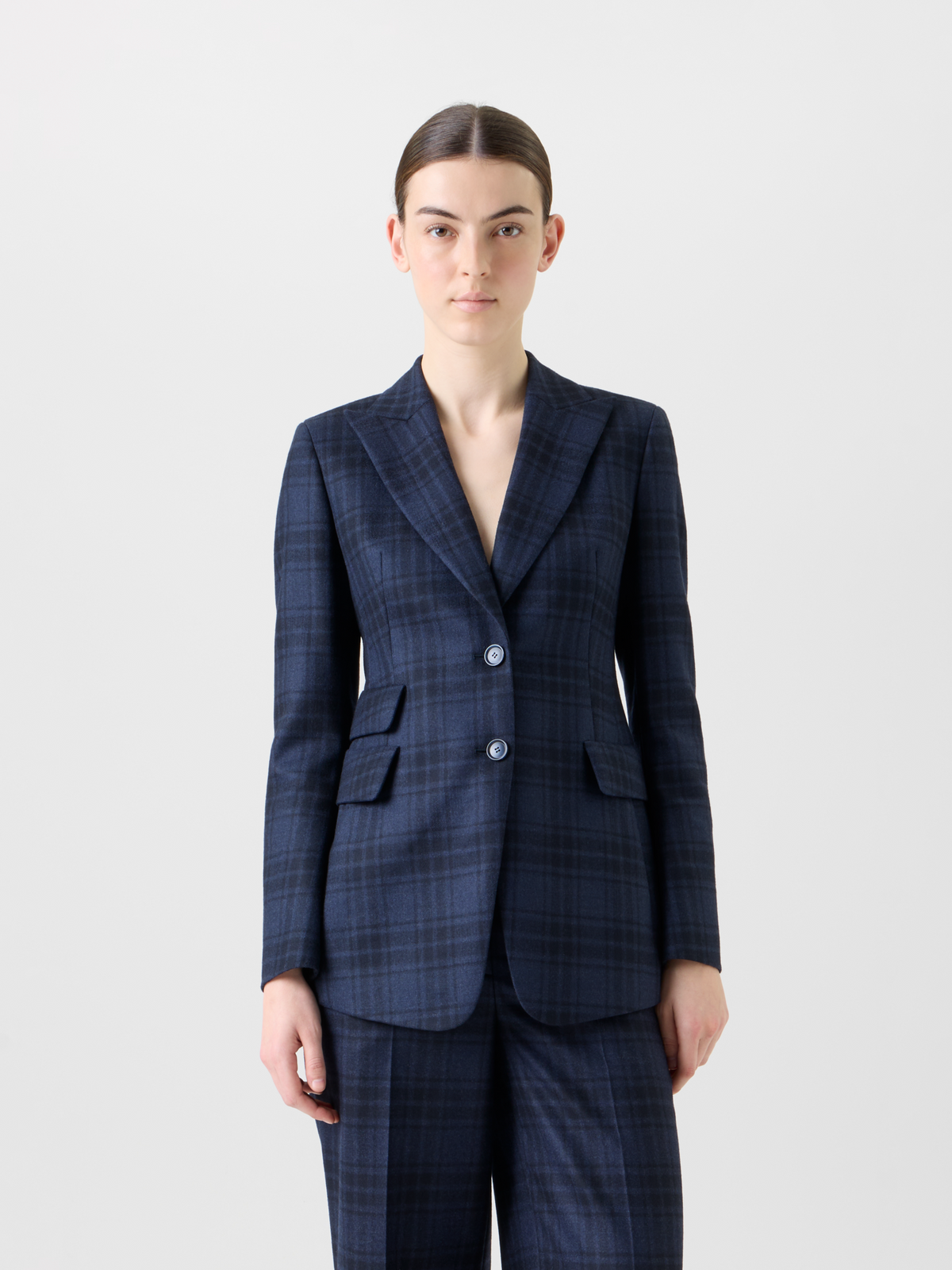 Designer Langer Doubleface Karo Blazer - Dunkelblau - Blau #editorial