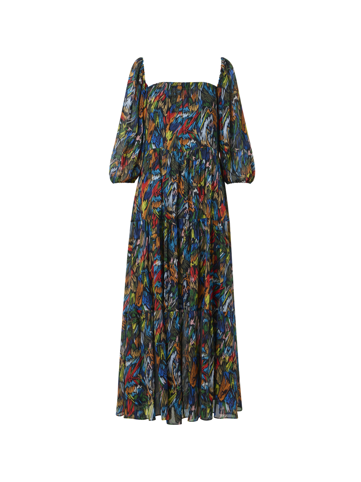 Designer Boho-Maxikleid mit Scribble-Druck - Schwarz - Bunt
