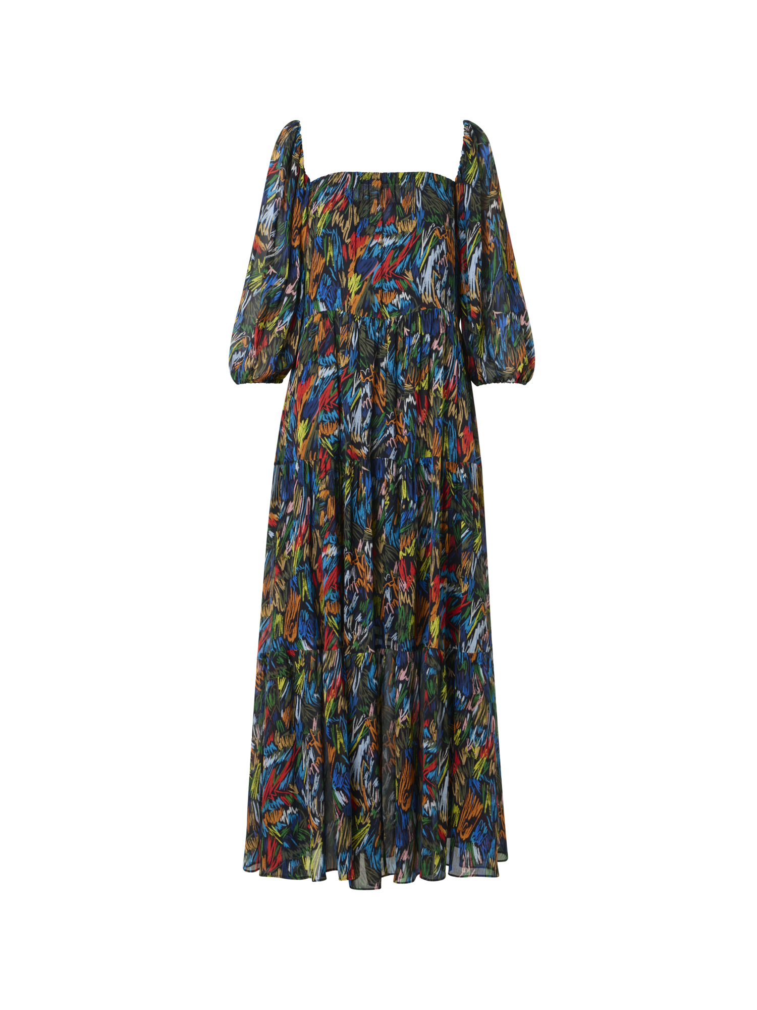 Designer Boho-Maxikleid mit Scribble-Druck - Schwarz - Bunt