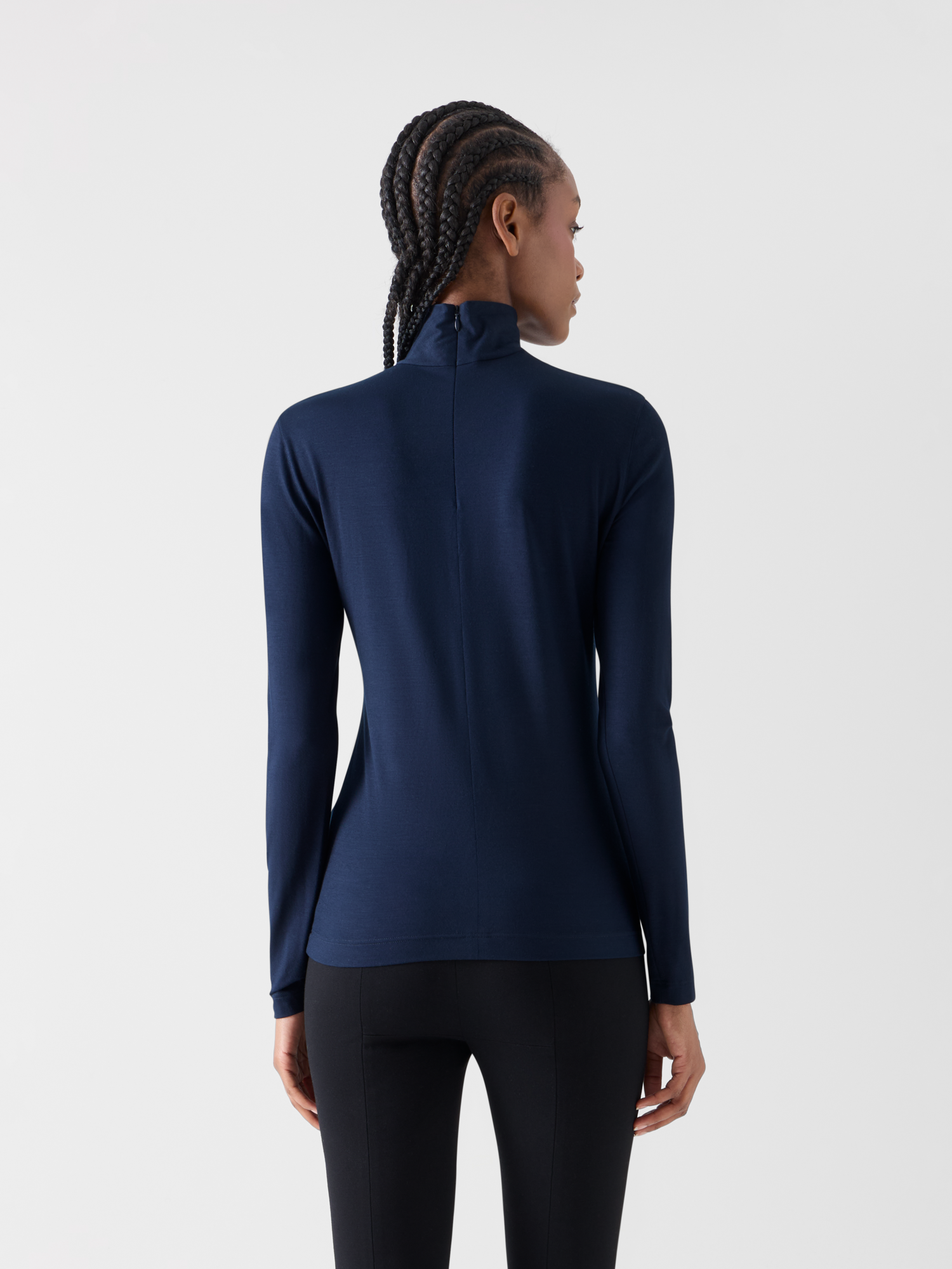 Designer Tailliertes Modal-Shirt mit Punto Dot Detail - Dunkelblau 
