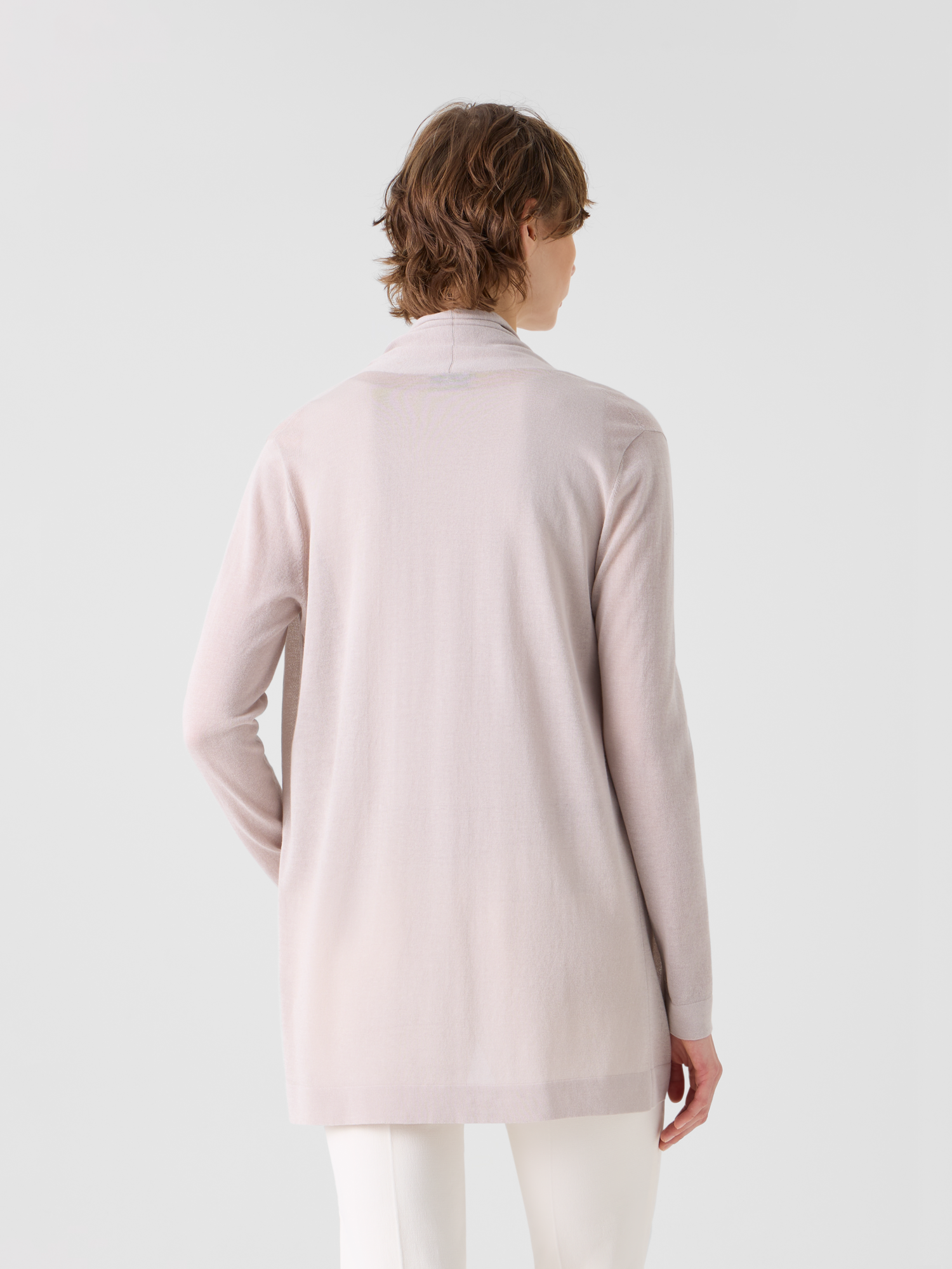 Designer Langer Cardigan aus Seidenbaumwolle mit Schalkragen - Beige 