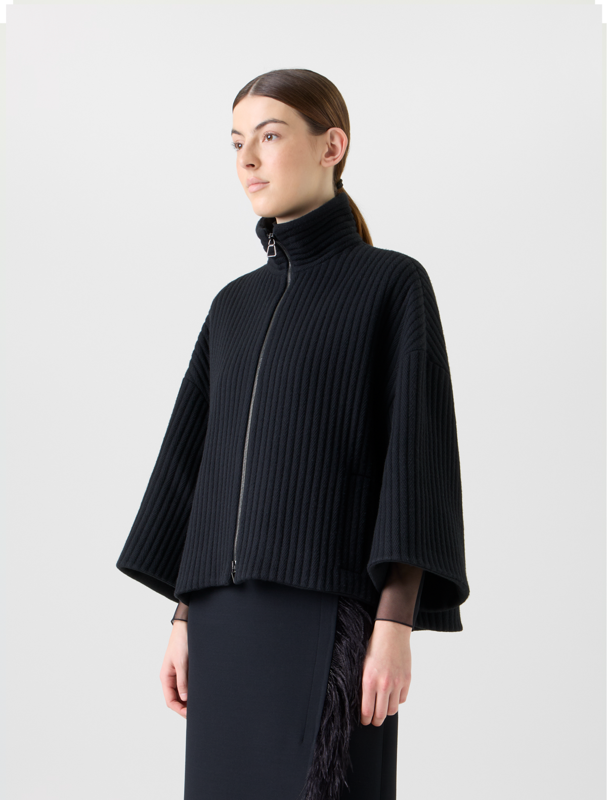 Designer Boxy Strukturkord  Wolle Kaschmir Jacke - Schwarz #editorial