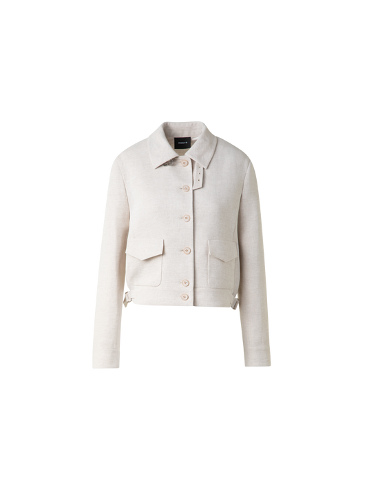 Designer Kurze Blousonjacke aus Leinen-Doubleface - Grau - Beige