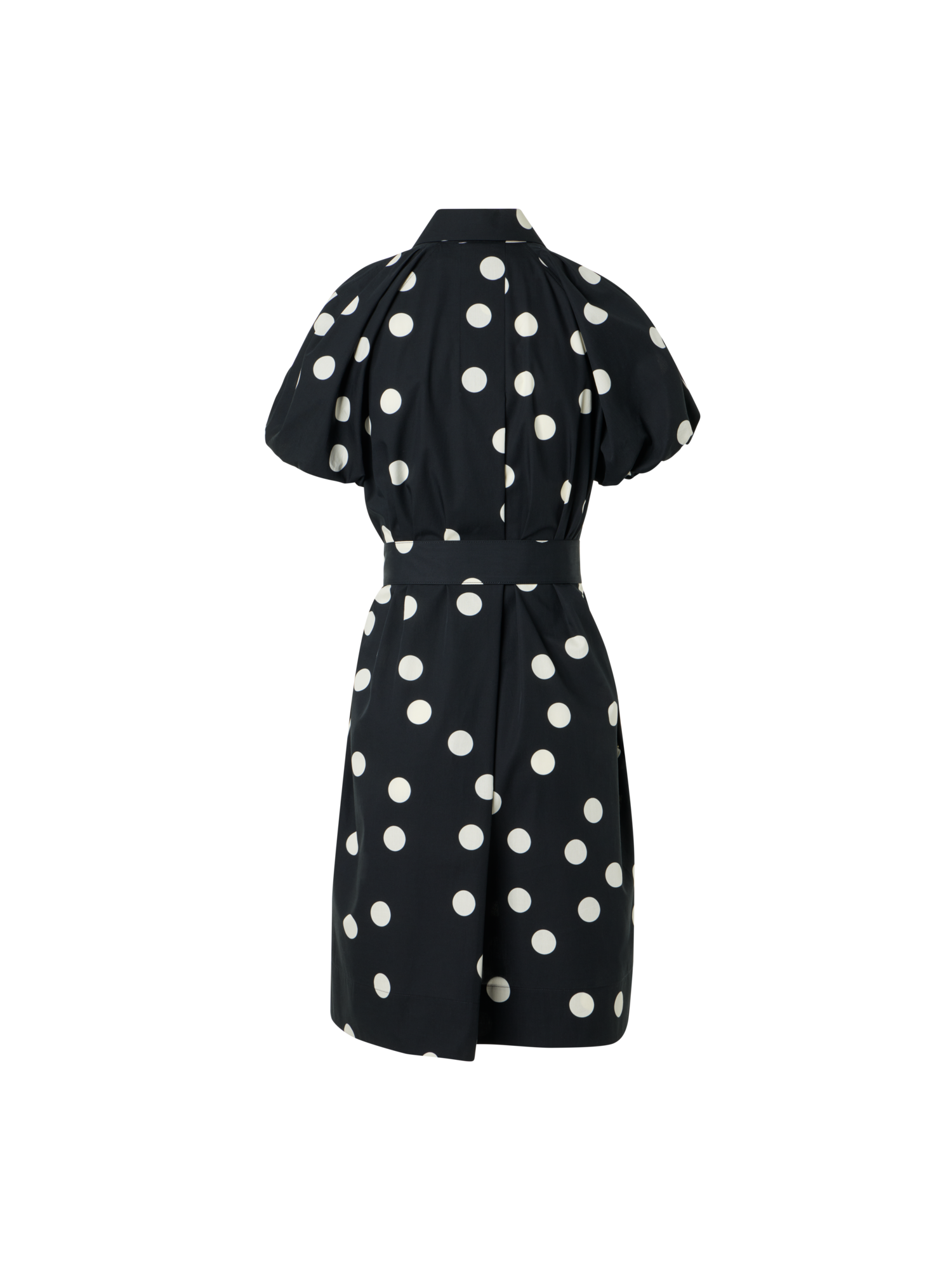 Designer Baumwoll-Hemdblusenkleid mit Puffärmeln und Polka-Dots - Schwarz