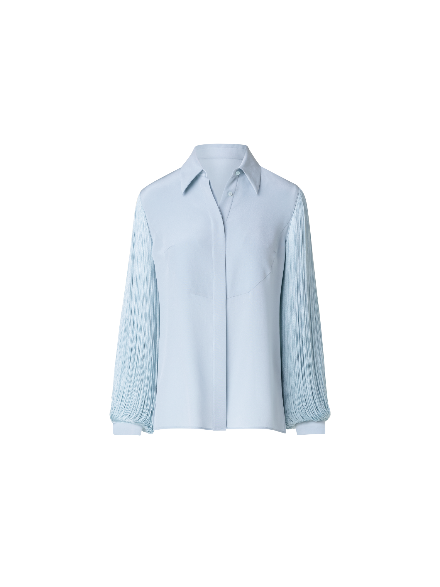 Designer Seidenbluse mit Fransenärmeln - Blau