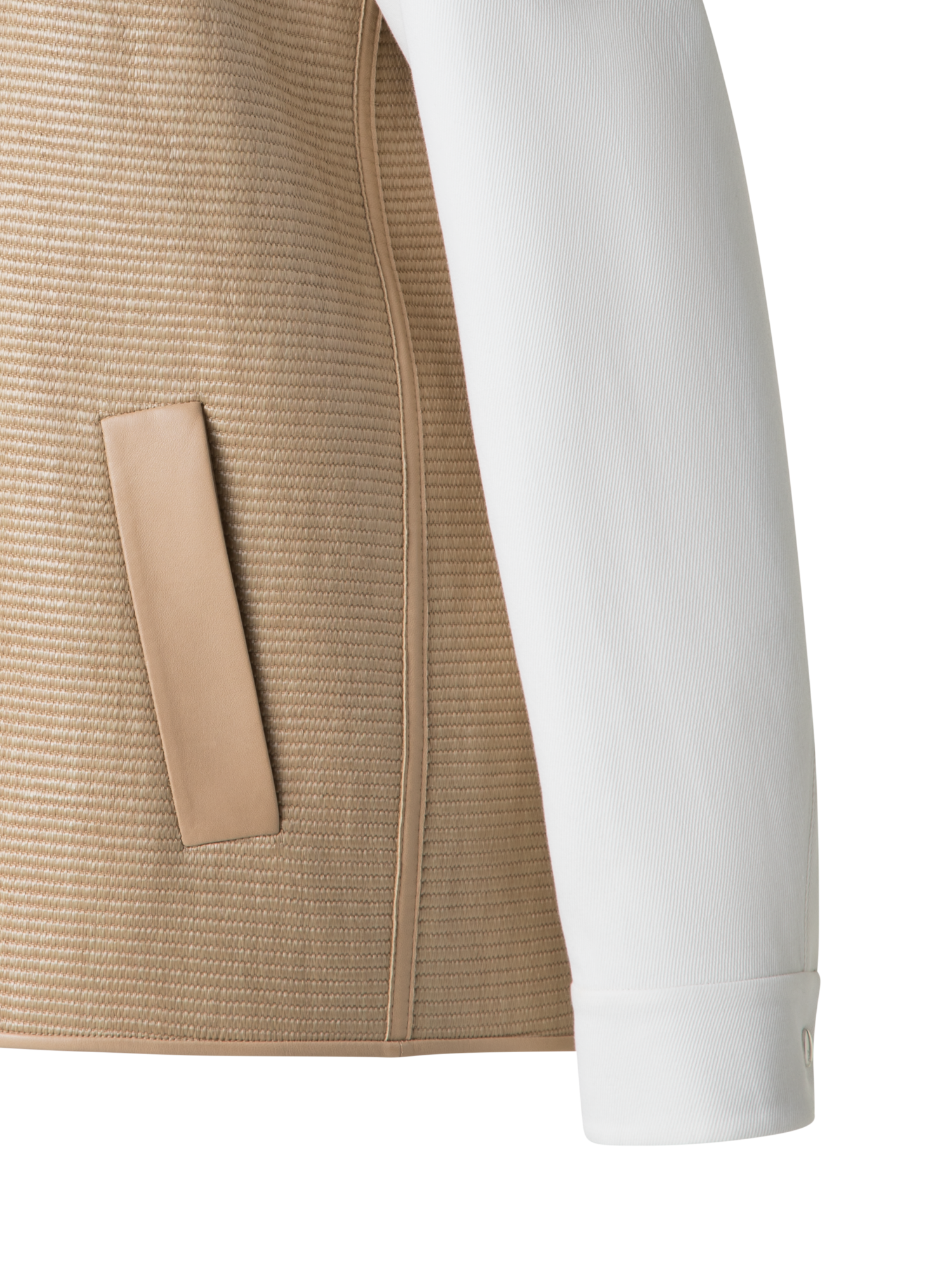 Designer Jacke aus Baumwoll-Raffia und Leder - Bunt - Beige