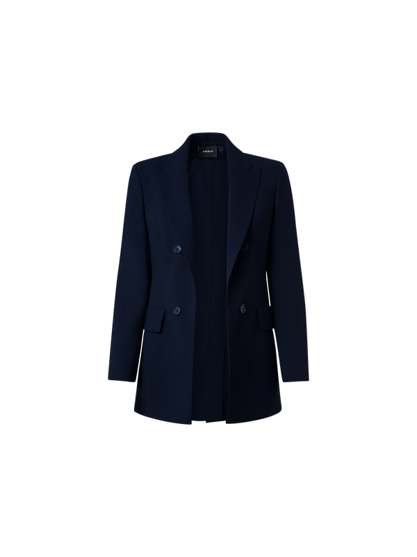 Designer Langer Blazer aus Woll-Doubleface - Dunkelblau - Blau