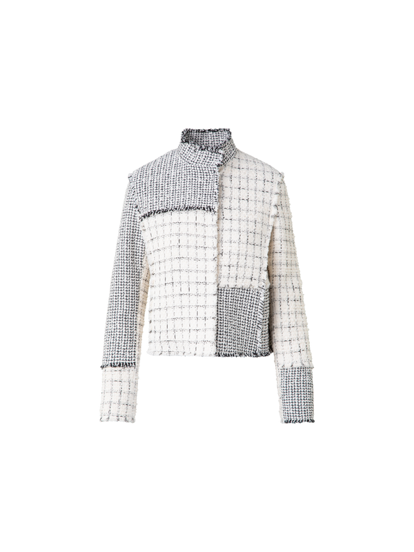 Designer Kurze Patchwork-Tweed-Jacke - Schwarz - Bunt - Ecru - Weiss