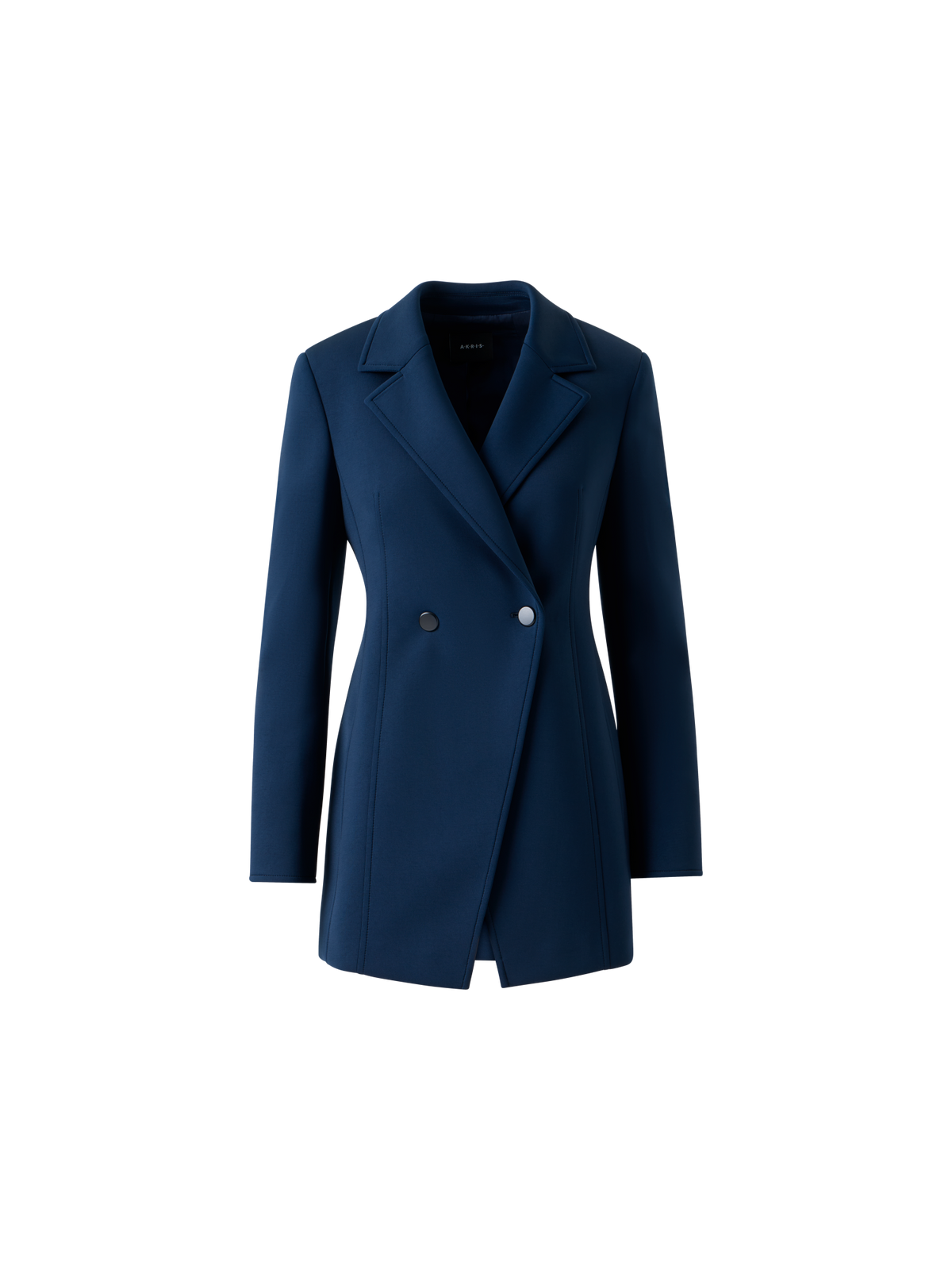 Designer Taillierte Techno Neopren Doppelreiher Jacke - Dunkelblau - Blau