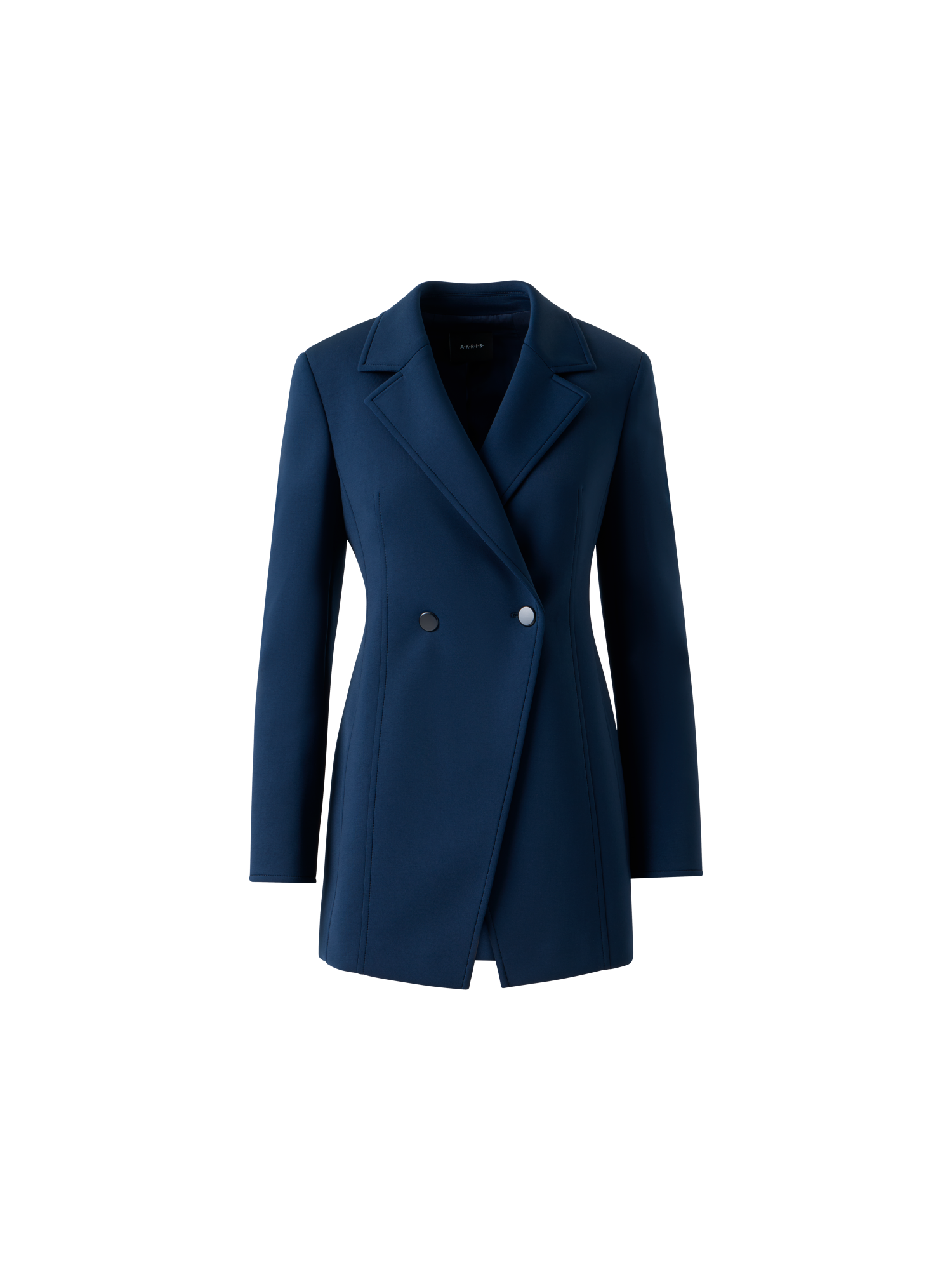 Designer Taillierte Techno Neopren Doppelreiher Jacke - Dunkelblau - Blau