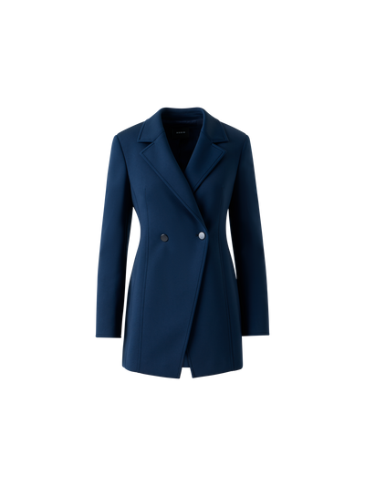 Designer Taillierte Techno Neopren Doppelreiher Jacke - Dunkelblau - Blau