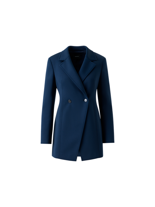 Designer Taillierte Techno Neopren Doppelreiher Jacke - Dunkelblau - Blau