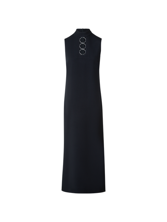 Designer Midi-Trikotin-Etuikleid mit Metallringen - Schwarz