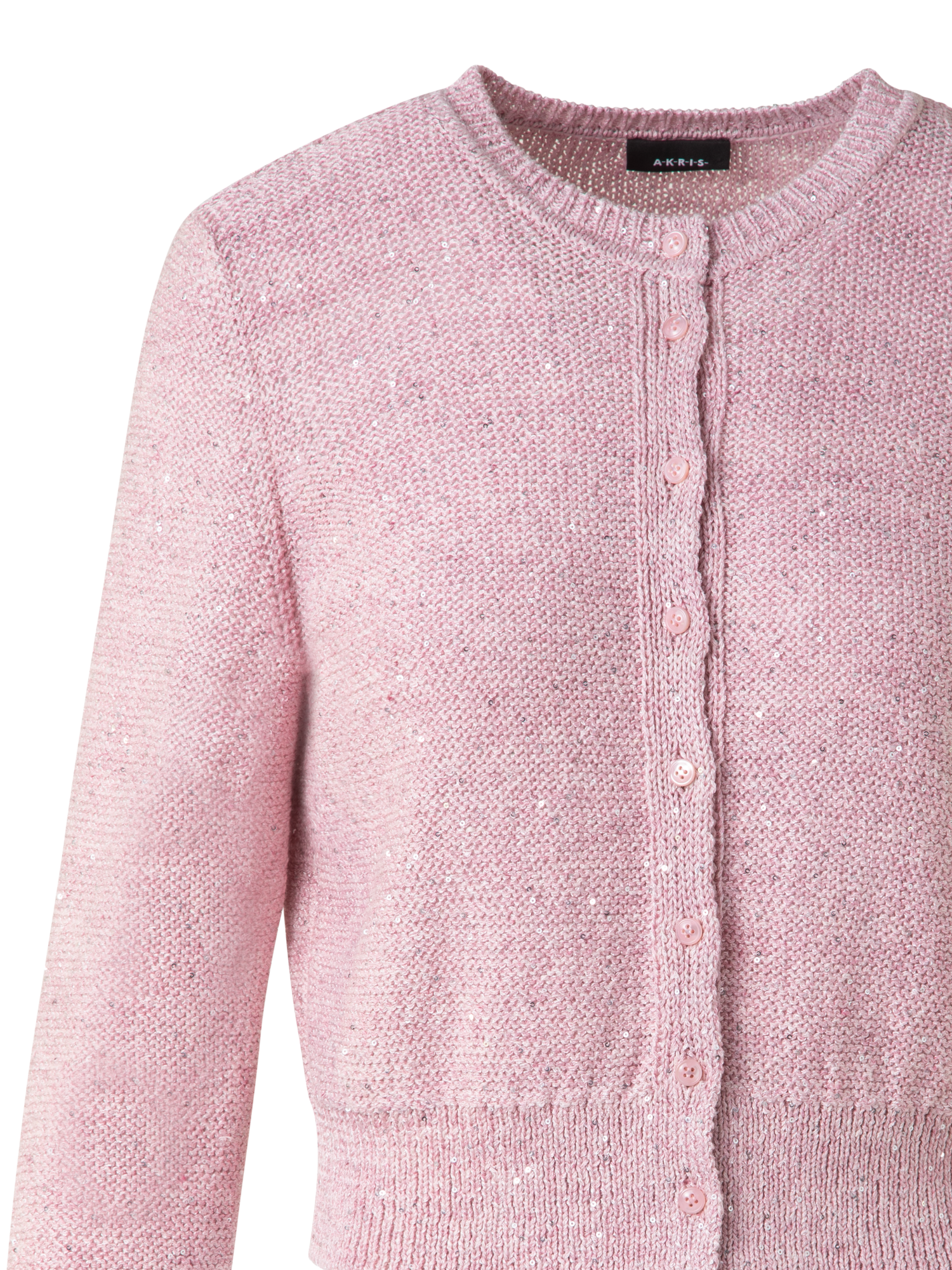 Designer Leinen-Baumwoll-Cardigan mit Micro-Pailletten - Rosa