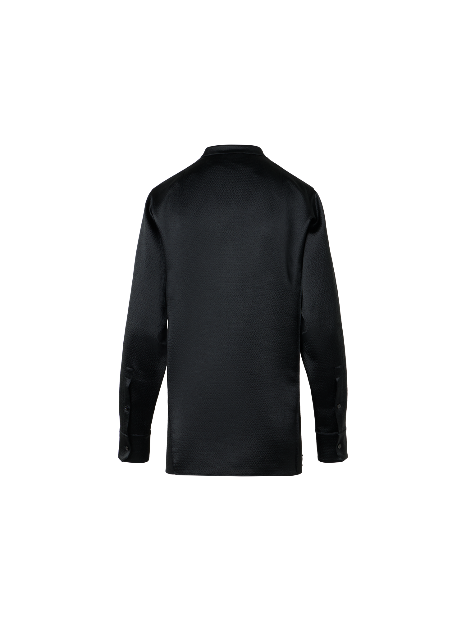 Designer Schlanke Tunika-Bluse aus gehämmertem Seiden-Wollsatin - Schwarz