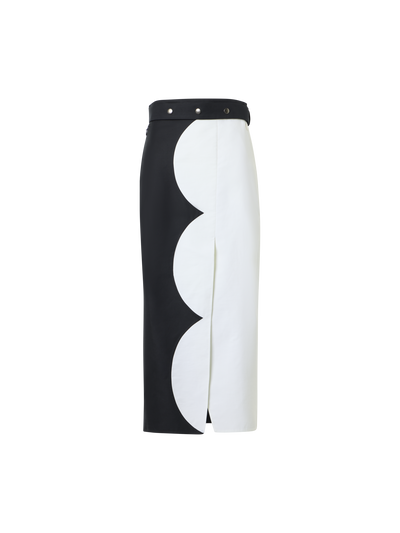 Designer Midirock in Wickeloptik mit Cloud-Druck - Bunt