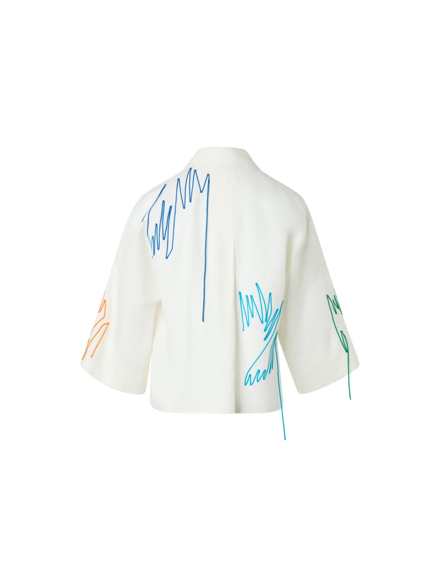 Designer Cropped Leinenbluse mit Scribble-Applikation - Weiss