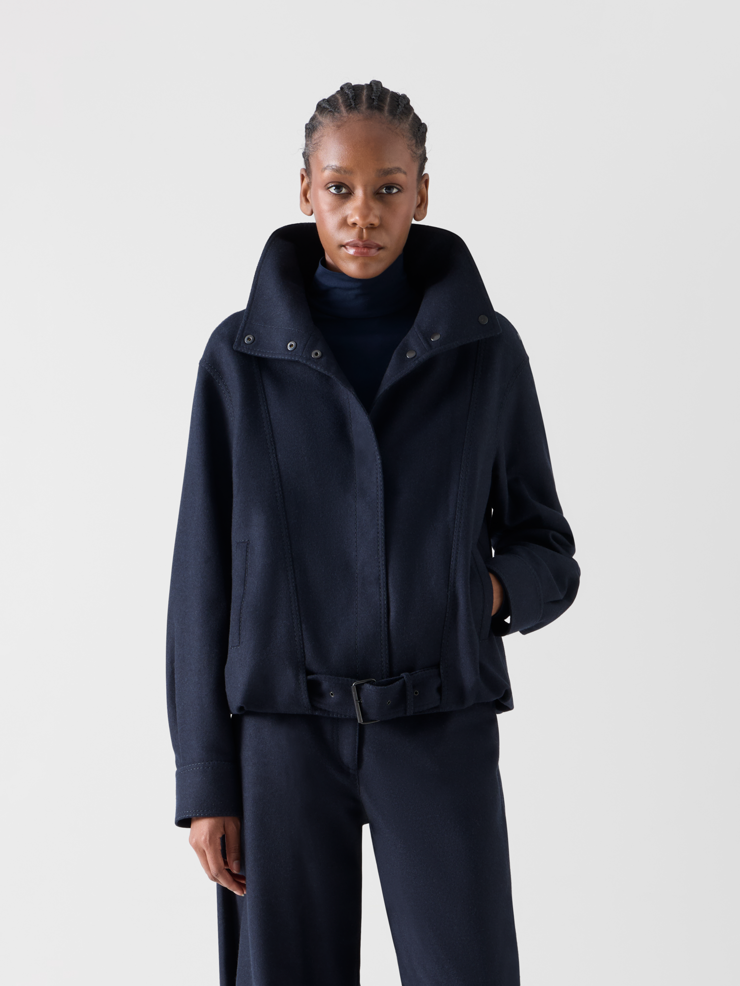 Designer Blouson aus schwerem Wollflanell - Blau - Dunkelblau 