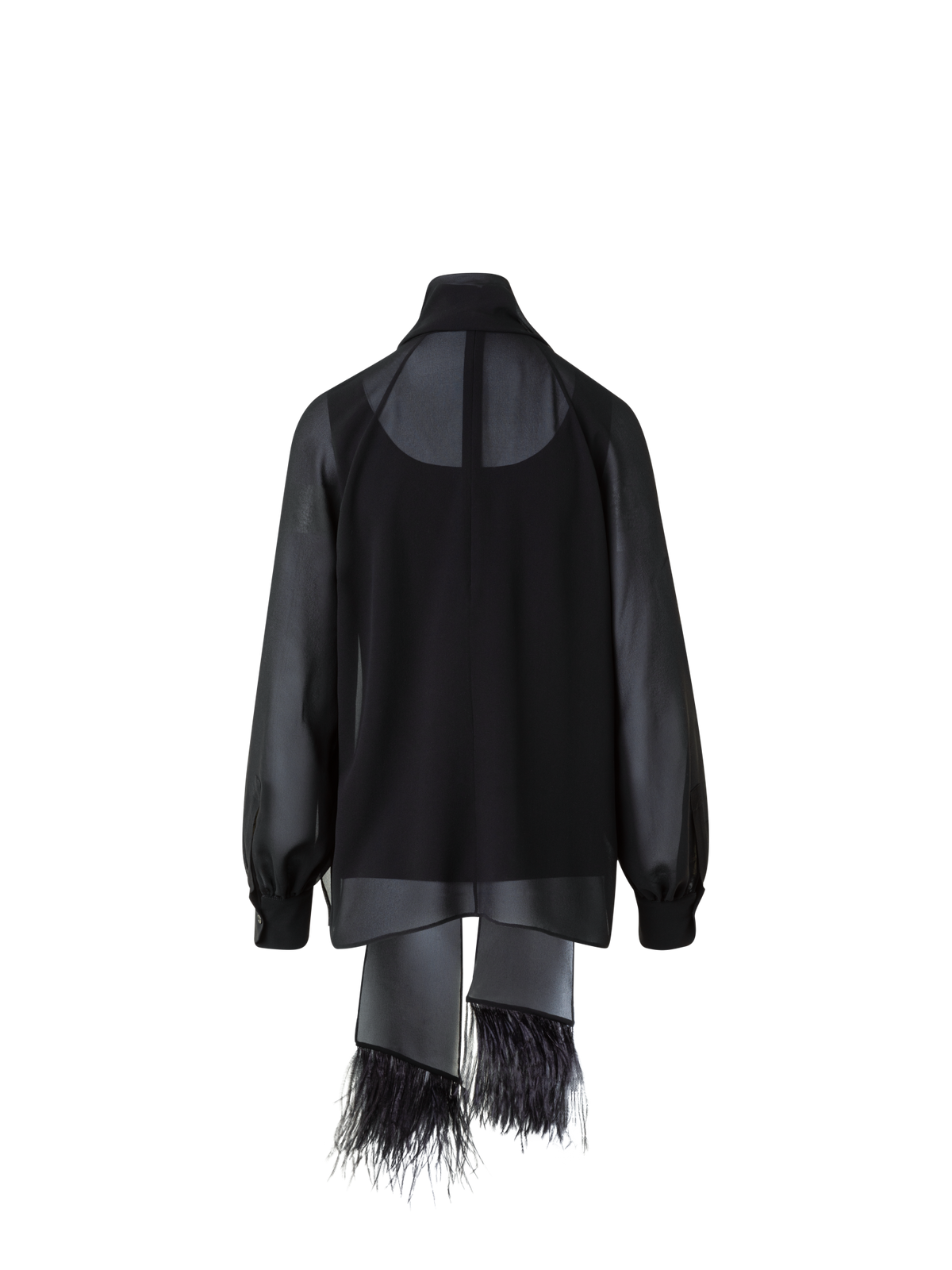 Designer Transparente Seidenbluse mit Federbesatz - Schwarz