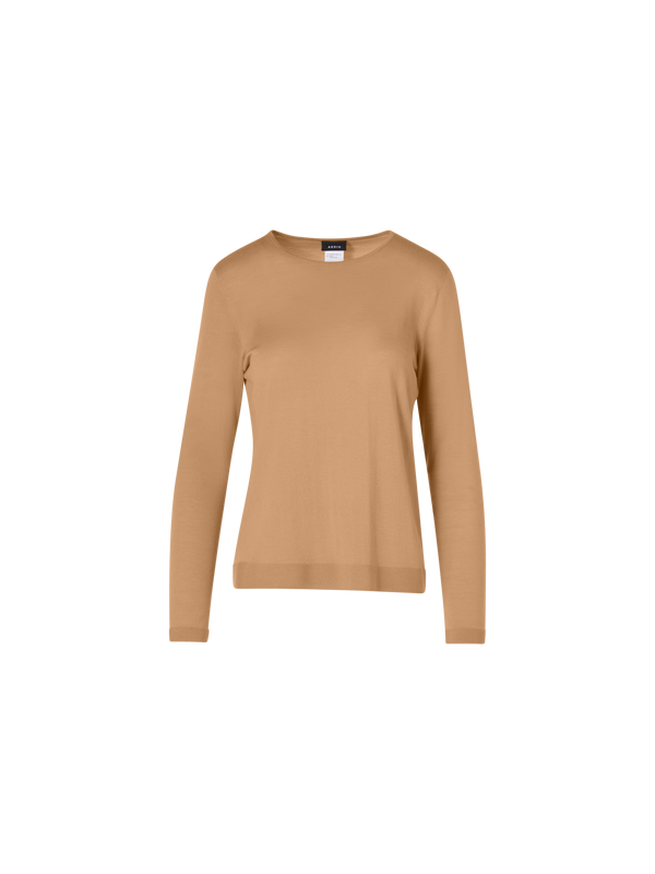 Designer Langärmeliger Strickpullover aus Kaschmir-Seide - Braun