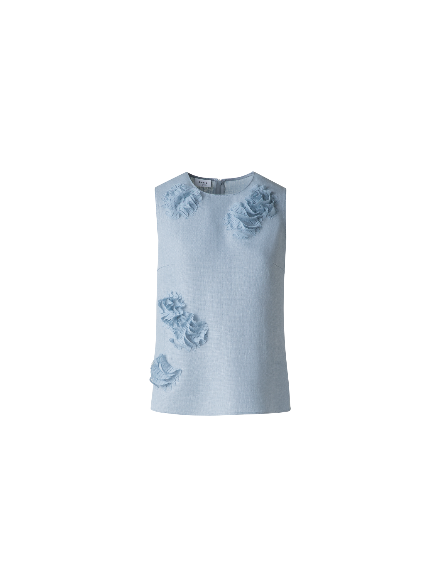 Designer Leinenbluse mit 3D Carnation Detail - Blau