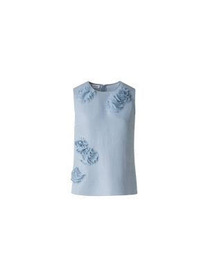 Designer Leinenbluse mit 3D Carnation Detail - Blau