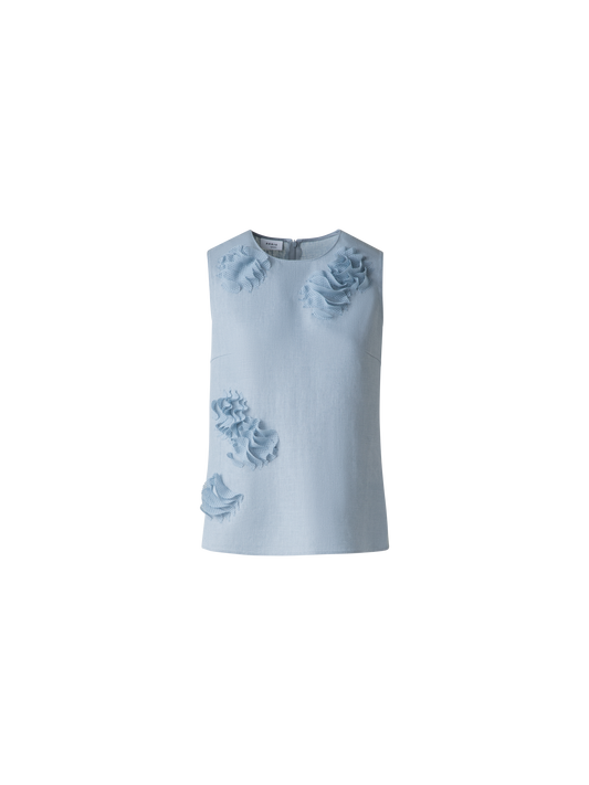 Designer Leinenbluse mit 3D Carnation Detail - Blau