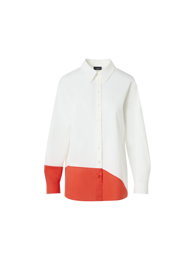 Designer Oversize-Baumwollbluse mit Polygon-Patchwork - Ecru