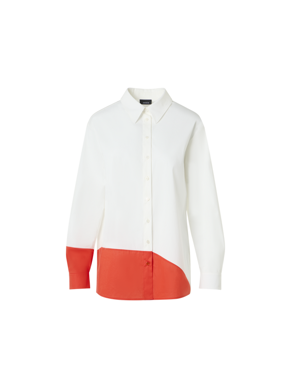 Designer Oversize-Baumwollbluse mit Polygon-Patchwork - Ecru