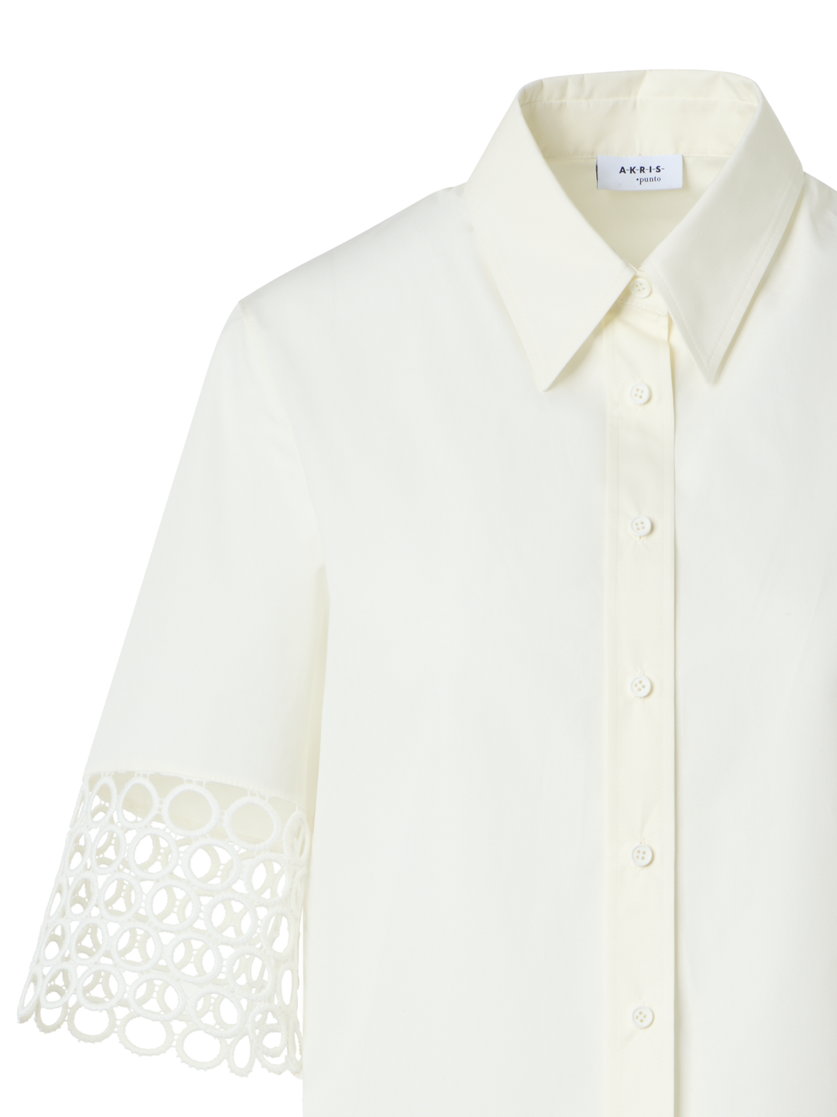 Designer Kastige Baumwollbluse mit Ösen-Guipure - Weiss