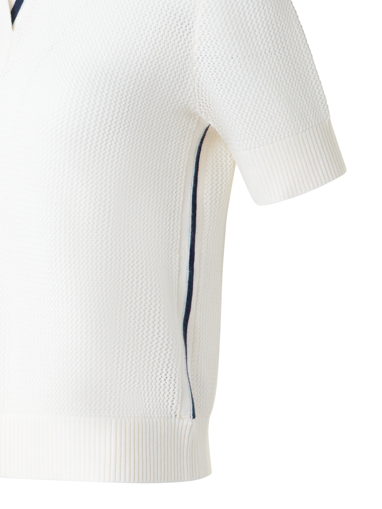 Designer Poloshirt aus Merino-Mesh-Strick - Bunt - Ecru - Weiss