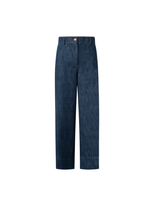 Designer Cropped Weite Hose aus Cool Baumwoll-Denim - Dunkelblau - Blau