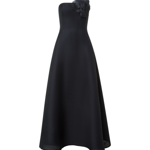 Evening Silk Dress with Organza Anemone