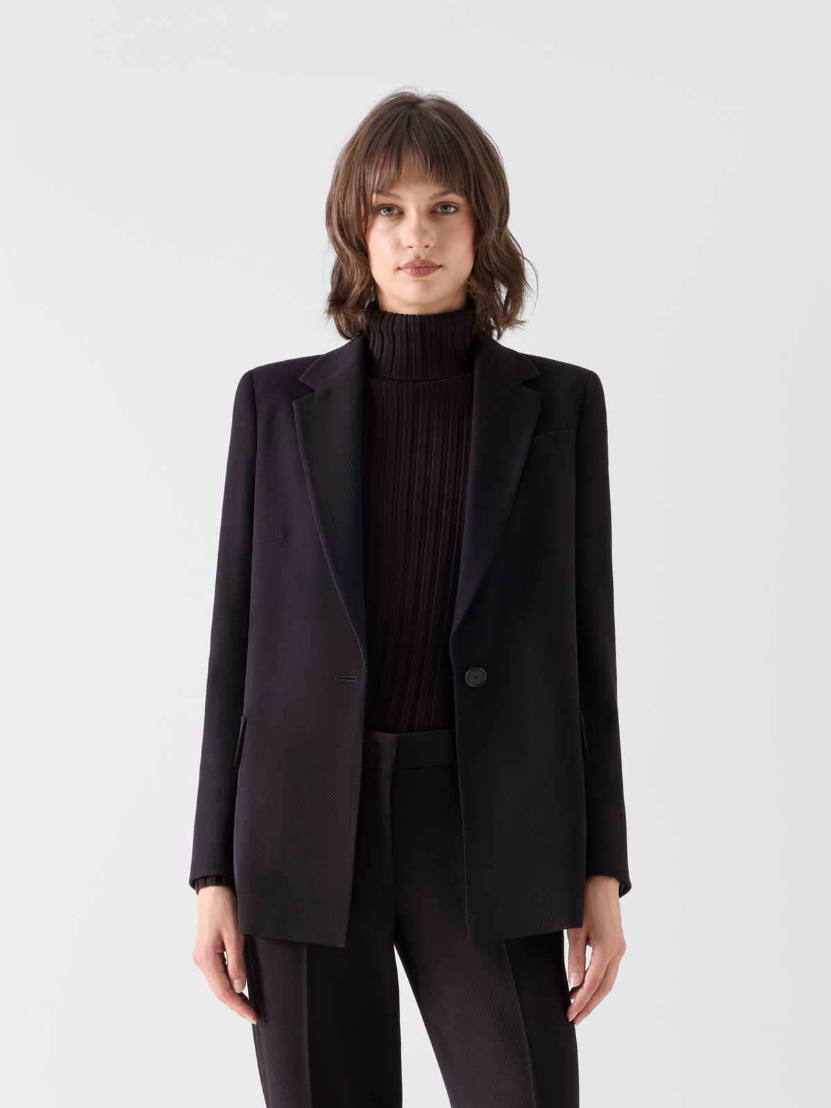 Designer Boyfriend-Blazer aus Woll-Tricotine - Braun 