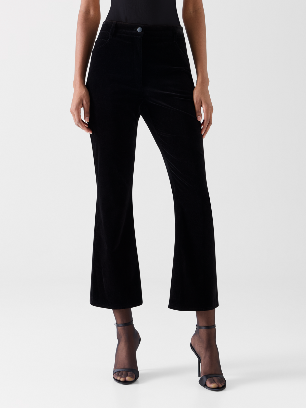 Designer Verkürzte Bootcut Hose aus Stretch-Samt - Schwarz 