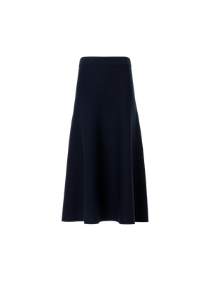 Designer Ausgestellter Midirock aus Milano-Strick - Dunkelblau