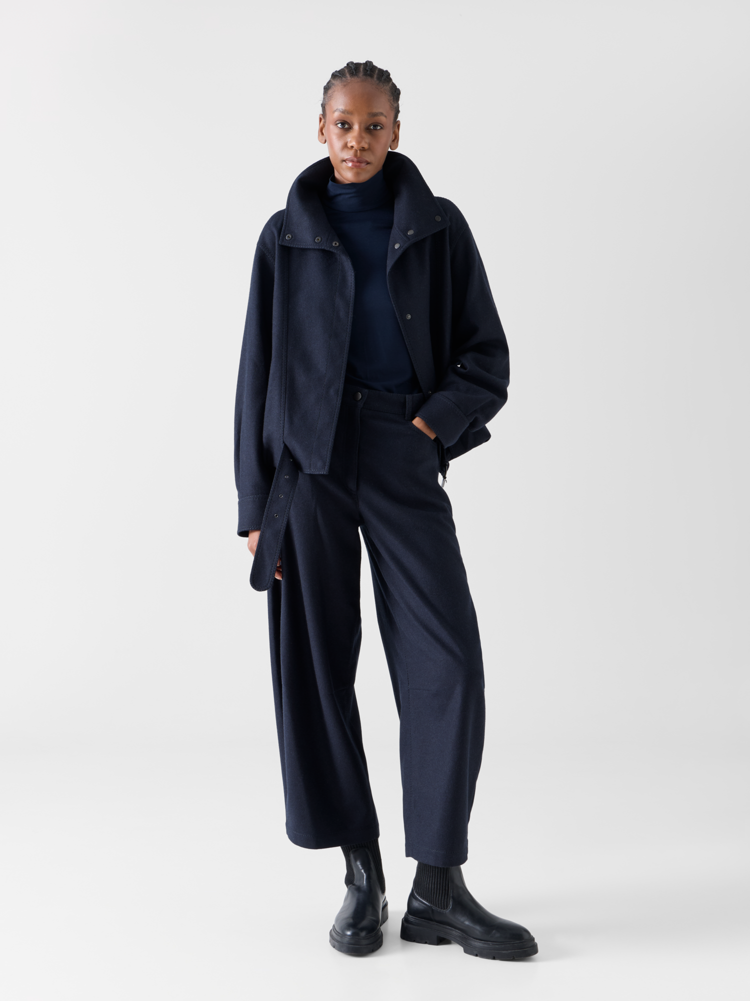 Designer Blouson aus schwerem Wollflanell - Blau - Dunkelblau 