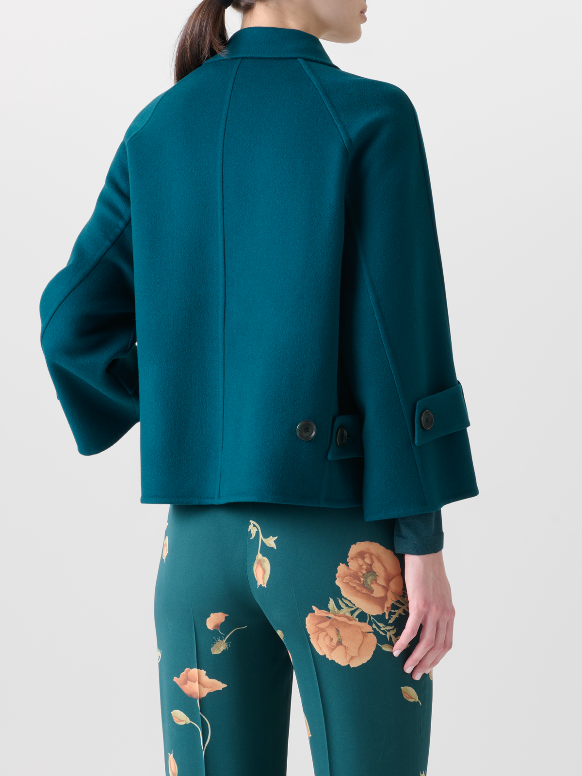 Designer A-Linien-Jacke aus reinem Kaschmir Doubleface - Grün #editorial