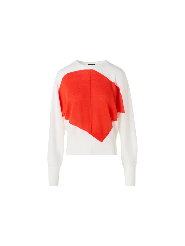 Designer Oversize-Pullover aus Leinen-Baumwolle mit Polygon-Intarsie - Bunt