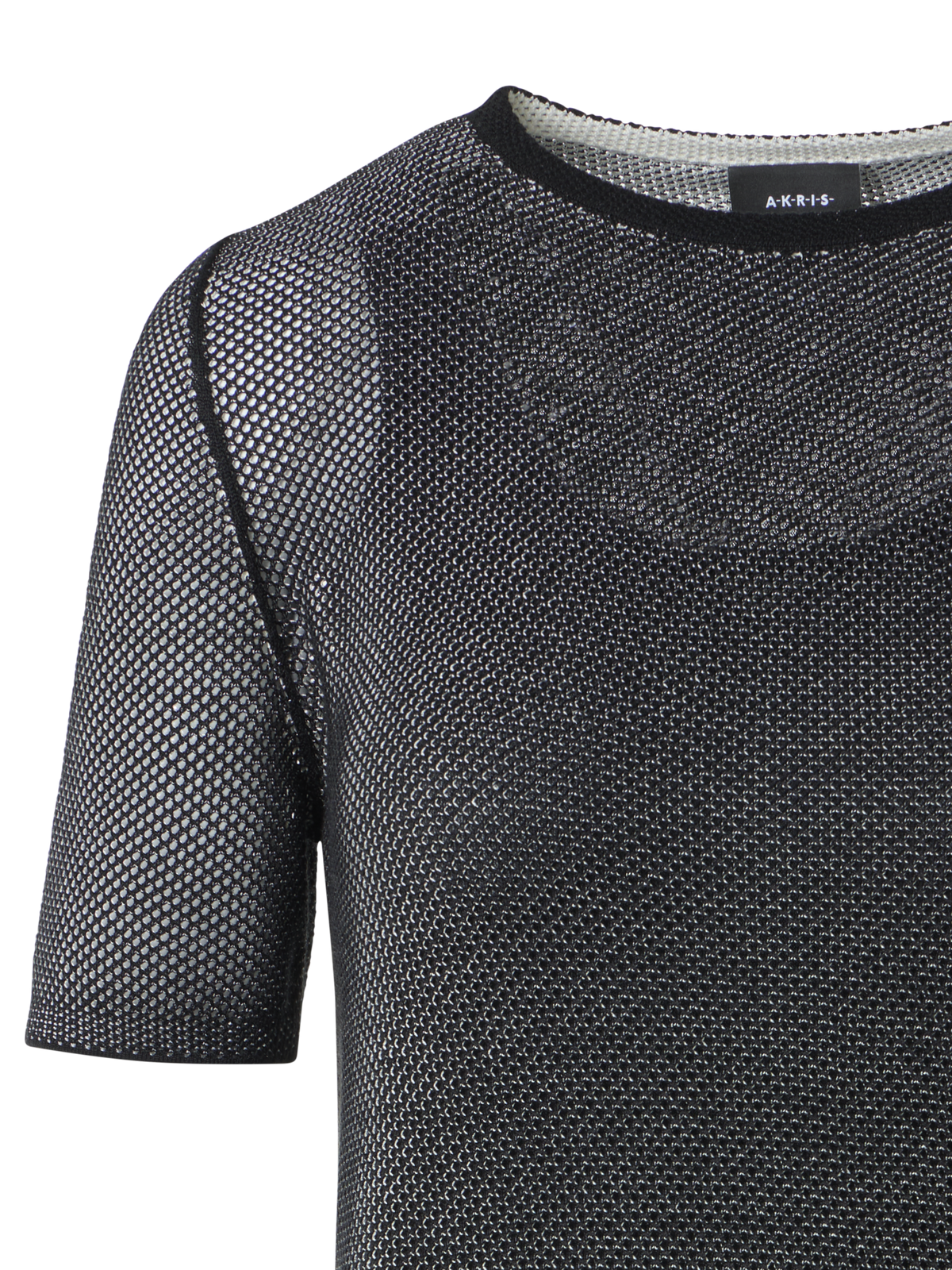Designer Taillierter Seidenpullover im zweifarbigen Gittermuster - Schwarz