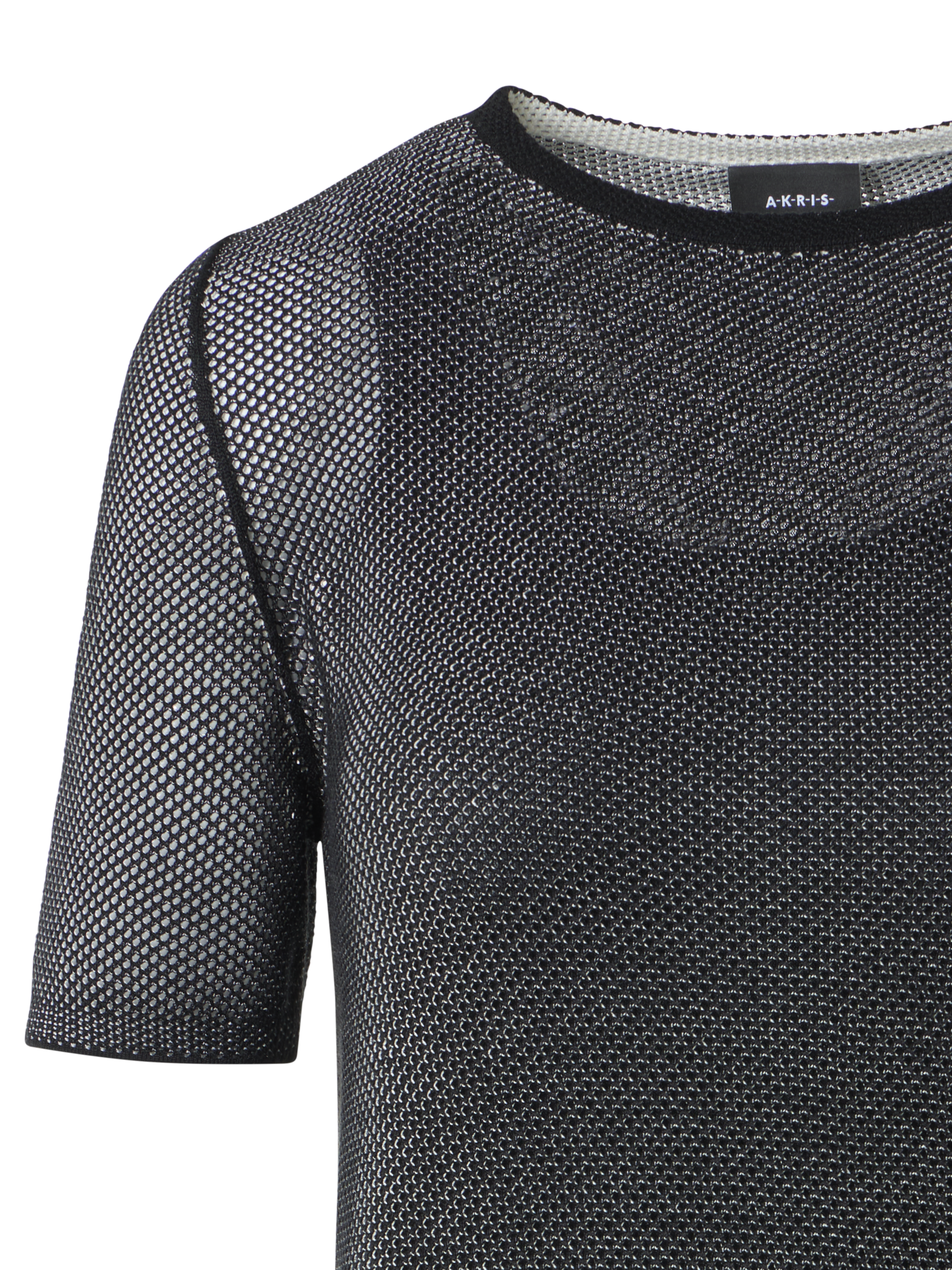 Designer Taillierter Seidenpullover im zweifarbigen Gittermuster - Schwarz