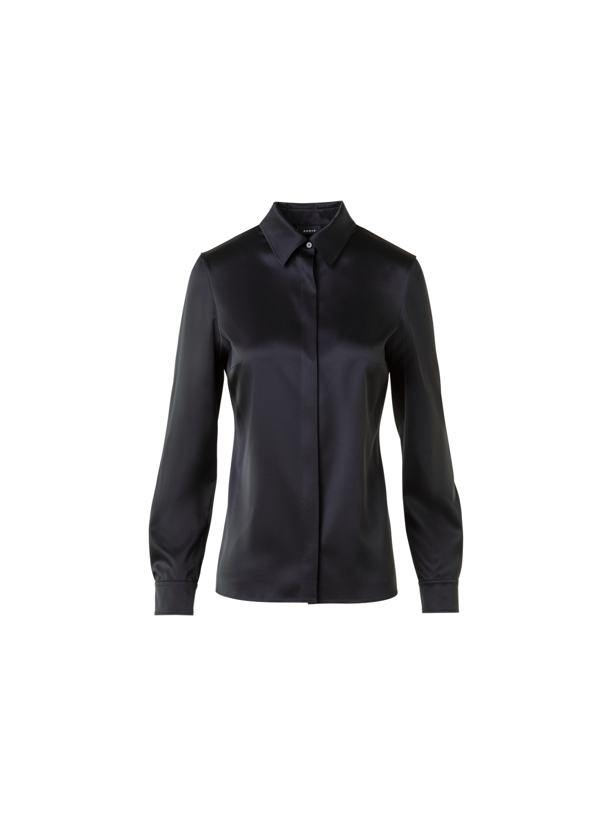 Designer Stretch-Seidensatin Hemdbluse - Schwarz